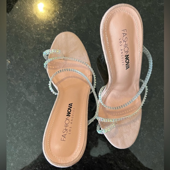 BRAND NEW - Fashion Nova Pink Heels with Clear Heel & Rhinestones - Picture 5 of 6